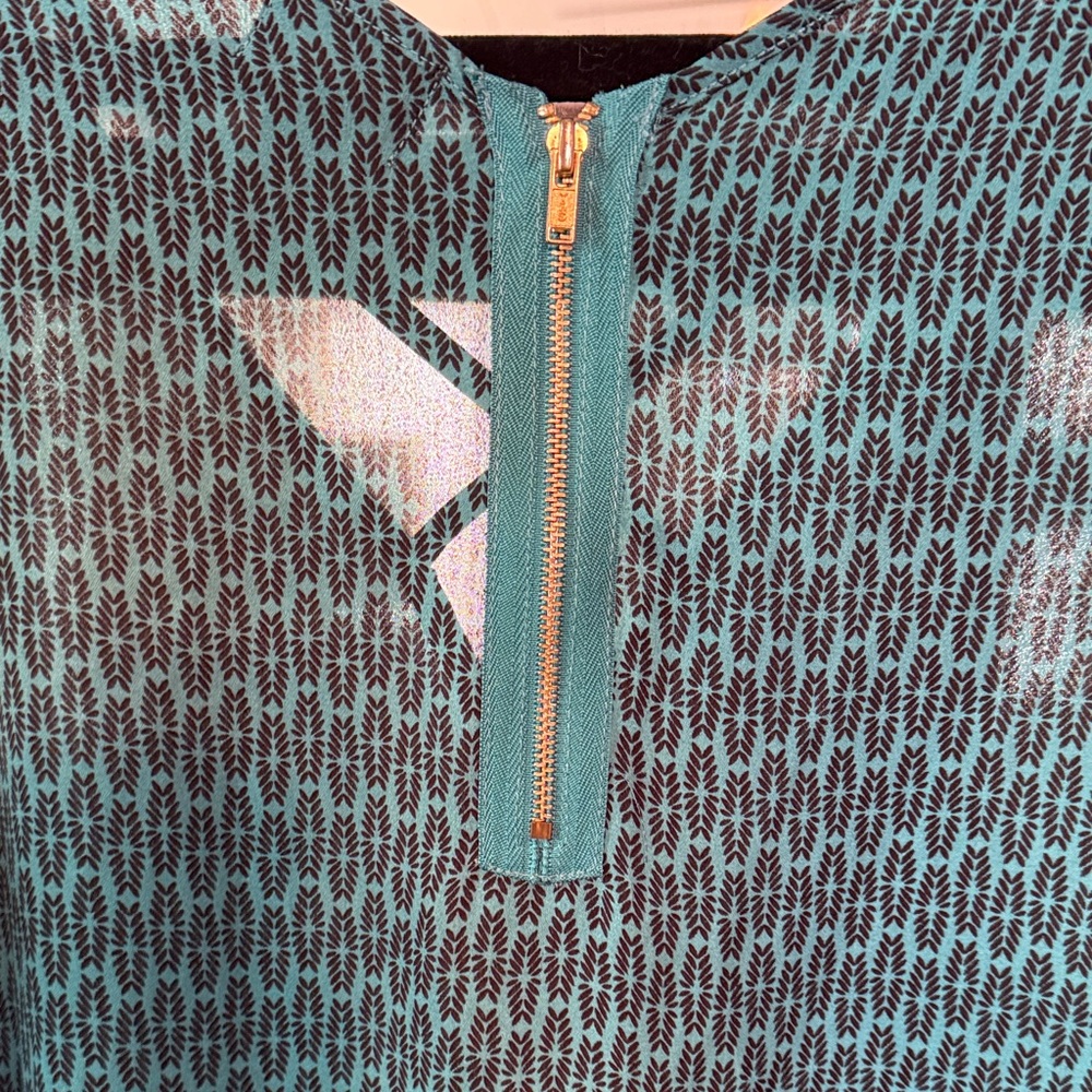 Worthington Womens XXL Teal Black Geometric Print Back Zip V-Neck Blouse Top - Picture 5 of 6